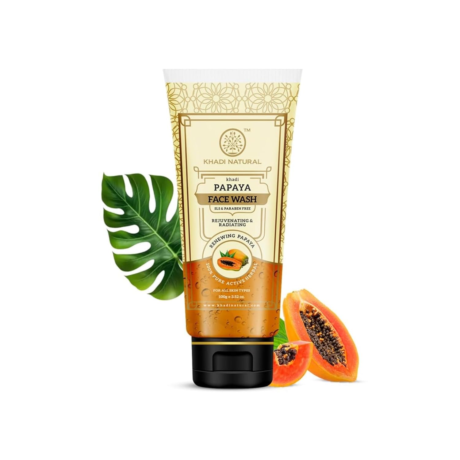 Khadi Natural Papaya Face Wash | Brightens & Promotes Healthy Skin | Reduces Dark Spots & Blemishes | SLS, Paraben Free | All Skin Types | 100ml