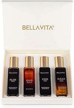 Bella Vita Luxury | Long Lasting Men Perfume Gift Set | 4x20ml | Valentine Gift for Boyfriend | Perfume for Man | Gift for Man | Woody, Citrusy, Oud Premium Fragrance | KLUB, OUD, CEO, G.O.A.T