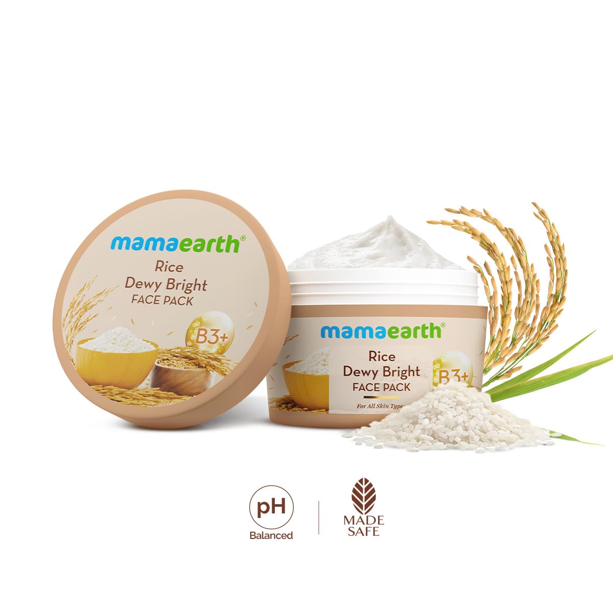 Mamaearth Rice Dewy Bright Face Pack with Rice Water & Niacinamide For Glass Skin 200g | DIY-like Texture | Gives Glass-Like Glow |Instant Brightness | Gel Cream Face Mask |Free From Harmful Chemicals
