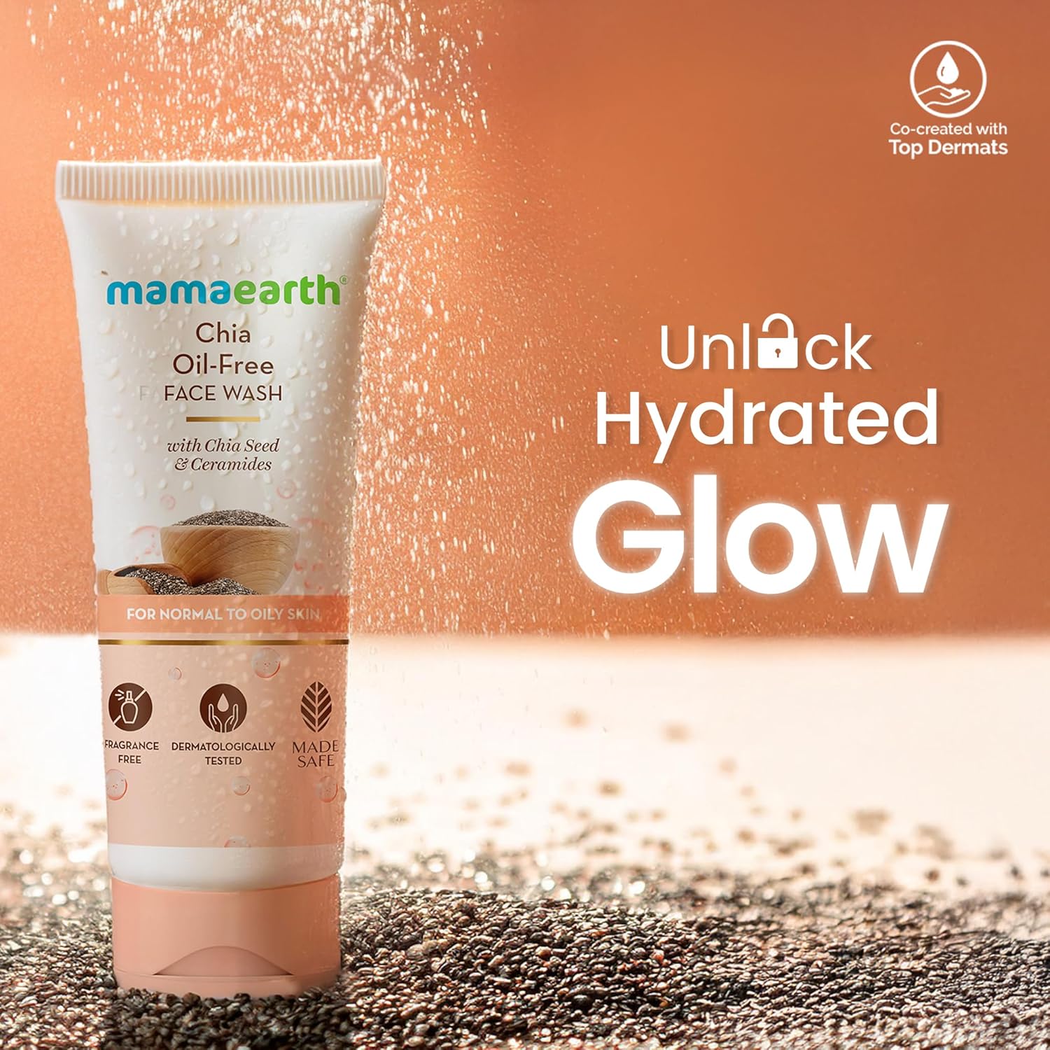 Mamaearth Chia Oil-Free Face Wash with Chia Seed & Ceramides - 100 ml | For Normal to Oily Skin | Gives Hydrated Glow | Co-created with Top Dermats | Cleanses Deeply | Healthy Skin Barrier | Fragrance& Soap Free