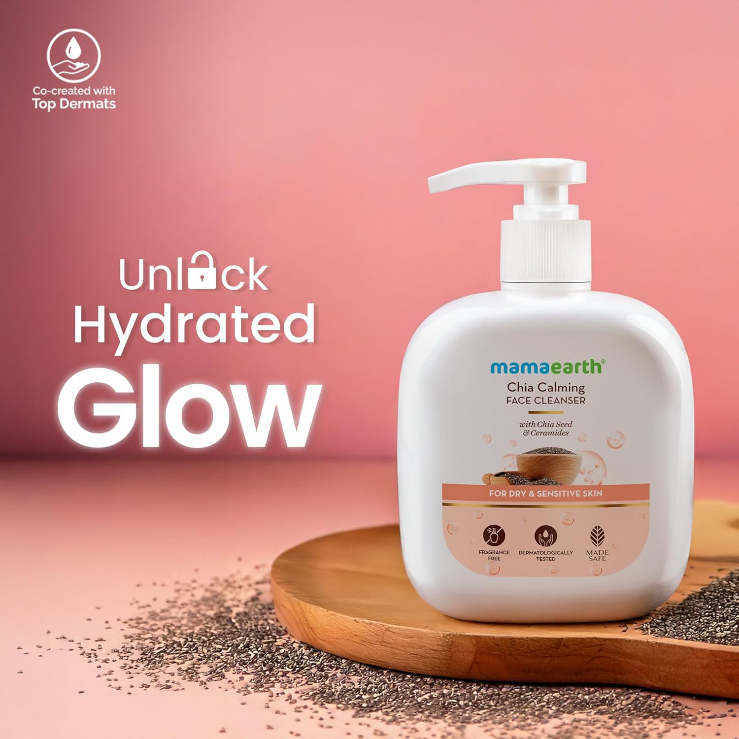 Mamaearth Chia Calming Face Cleanser With Chia Seed & Ceramides For Dry & Sensitive Skin - 180 Ml,Gives Hydrated Glow,Co-Created With Top Dermats,Non-Foaming,Cleanses Gently,Healthy Skin Barrier