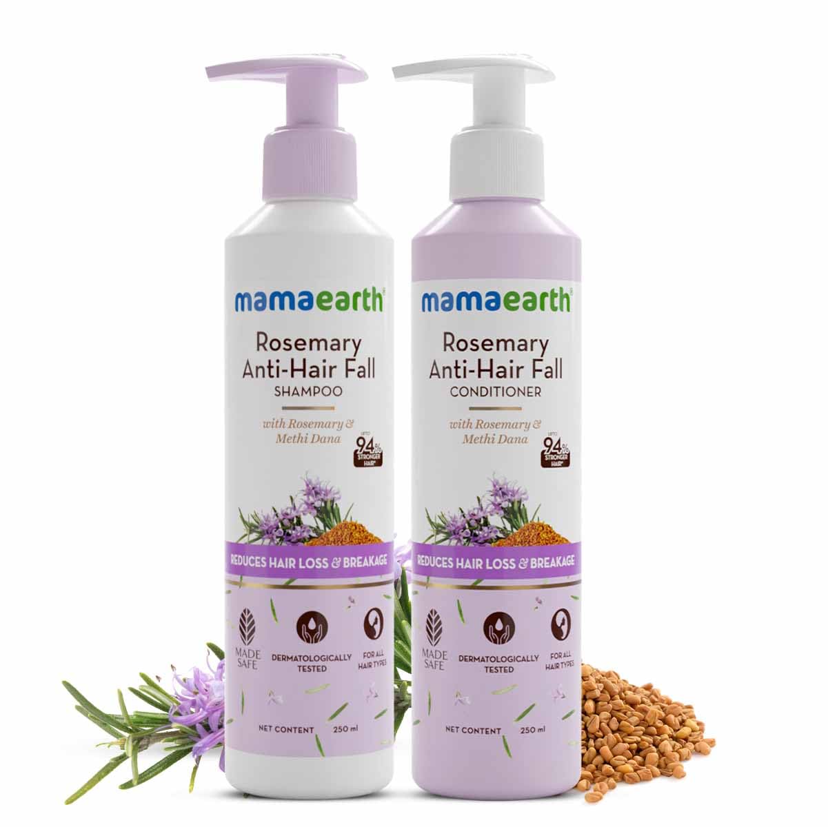 Mamaearth Rosemary Anti-Hair Fall Combo | Shampoo + Conditioner | 250 ml + 250 ml