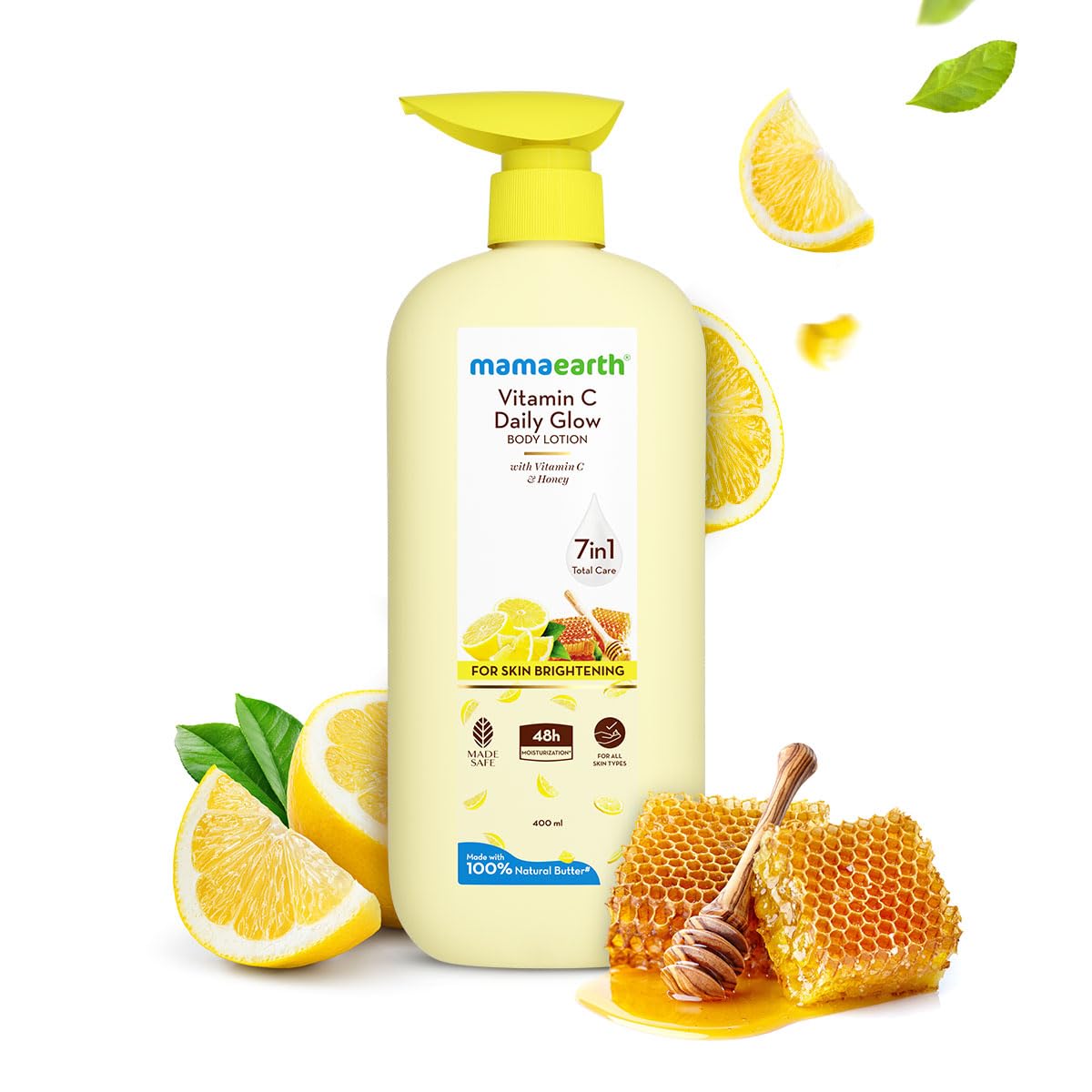 Mamaearth Vitamin C Daily Glow Body Lotion For Skin Brightening with Vitamin C & Honey 400ml|Nourishes Dry Skin|48 H Moisturization| 100% Natural Butter | Non-Greasy Smooth Skin | For All Skin Types