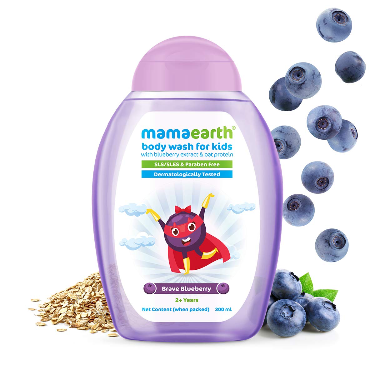 Mamaearth Brave Blueberry Body Wash For Kids - 300 ml | Infused with Blueberry and Oat Protein | Gently Cleanses Skin, Dermatologically Tested, SLS/SLES and Paraben Free