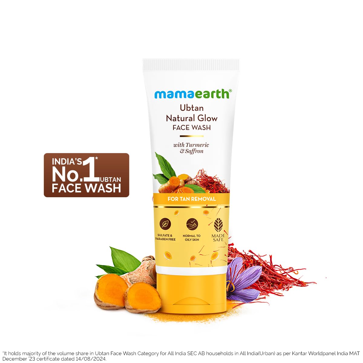 Mamaearth Ubtan Natural Glow Face Wash with Turmeric & Saffron for Tan Removal – 200 ml | Removes Tan | Brightens Skin | Exclusively Available on Amazon