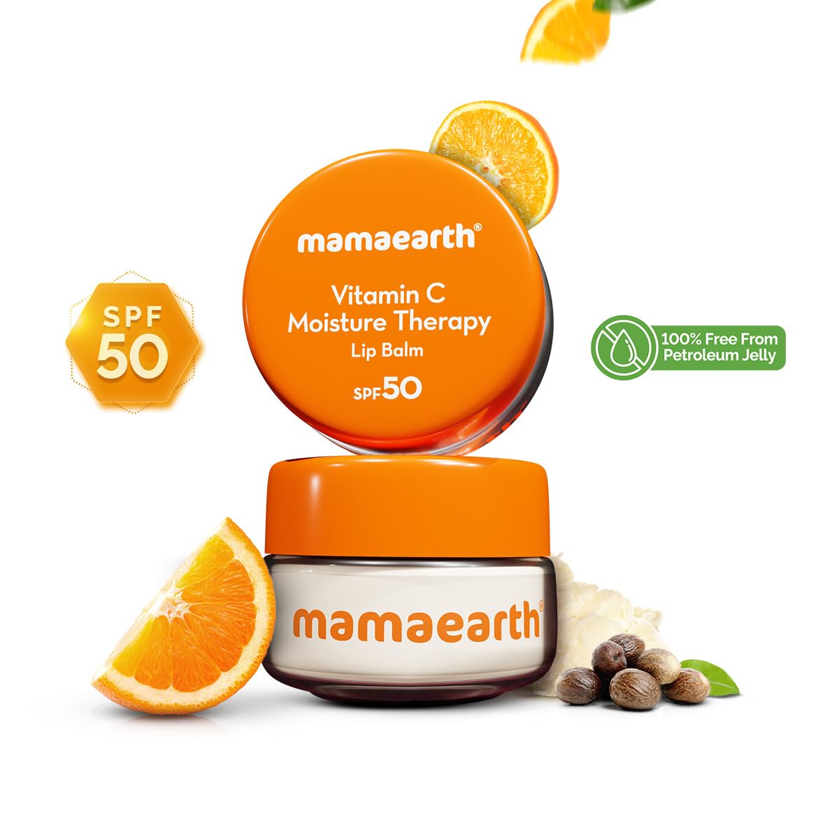 Mamaearth Vitamin C Moisture Therapy Lip Balm Spf 50 Dry & Chapped Lips 15 G|Heals, Brightens, Protects|Glossy Finish|Coconut Oil, Shea Butter, Ceramides, Kojic Acid100% Free Of Petroleum Jelly,White