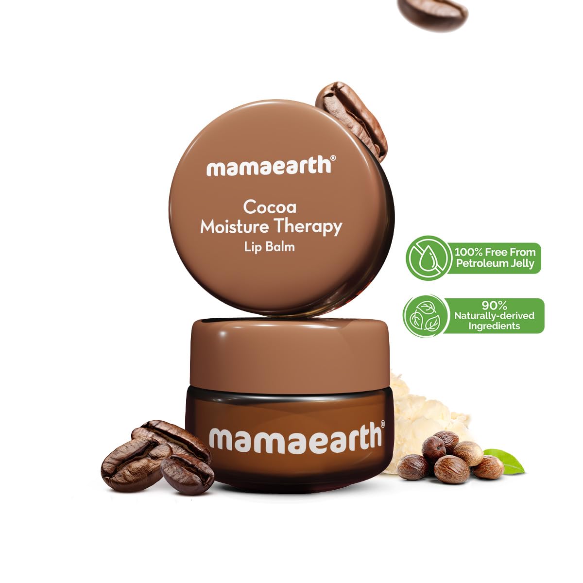 Mamaearth Cocoa Moisture Therapy Lip Balm For Dry & Chapped Lips 15 G|Heals, Brightens|Glossy Finish|Coconut Oil, Cocoa Butter, Vitamin E, Ceramides, Kojic Acid|100% Free Of Petroleum Jelly,White