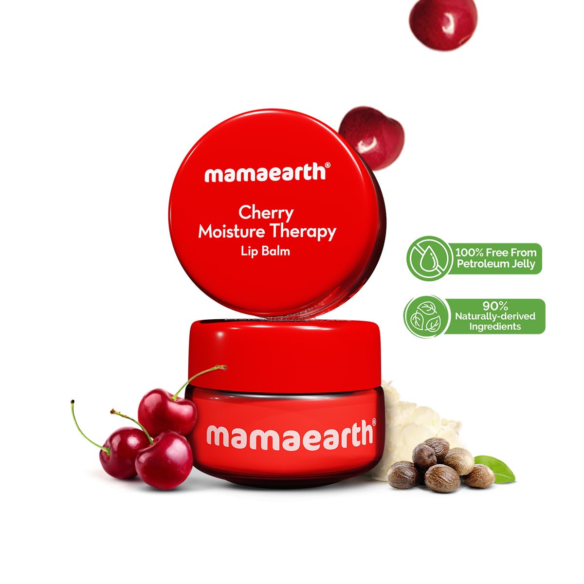 Mamaearth Cherry Moisture Therapy Lip Balm for Dry & Chapped Lips- 15 g | Heals, Brightens|Sheer Red Tint| Coconut Oil, Shea Butter, Cherry, Vitamin E, Ceramides, Kojic Acid | Free of Petroleum Jelly