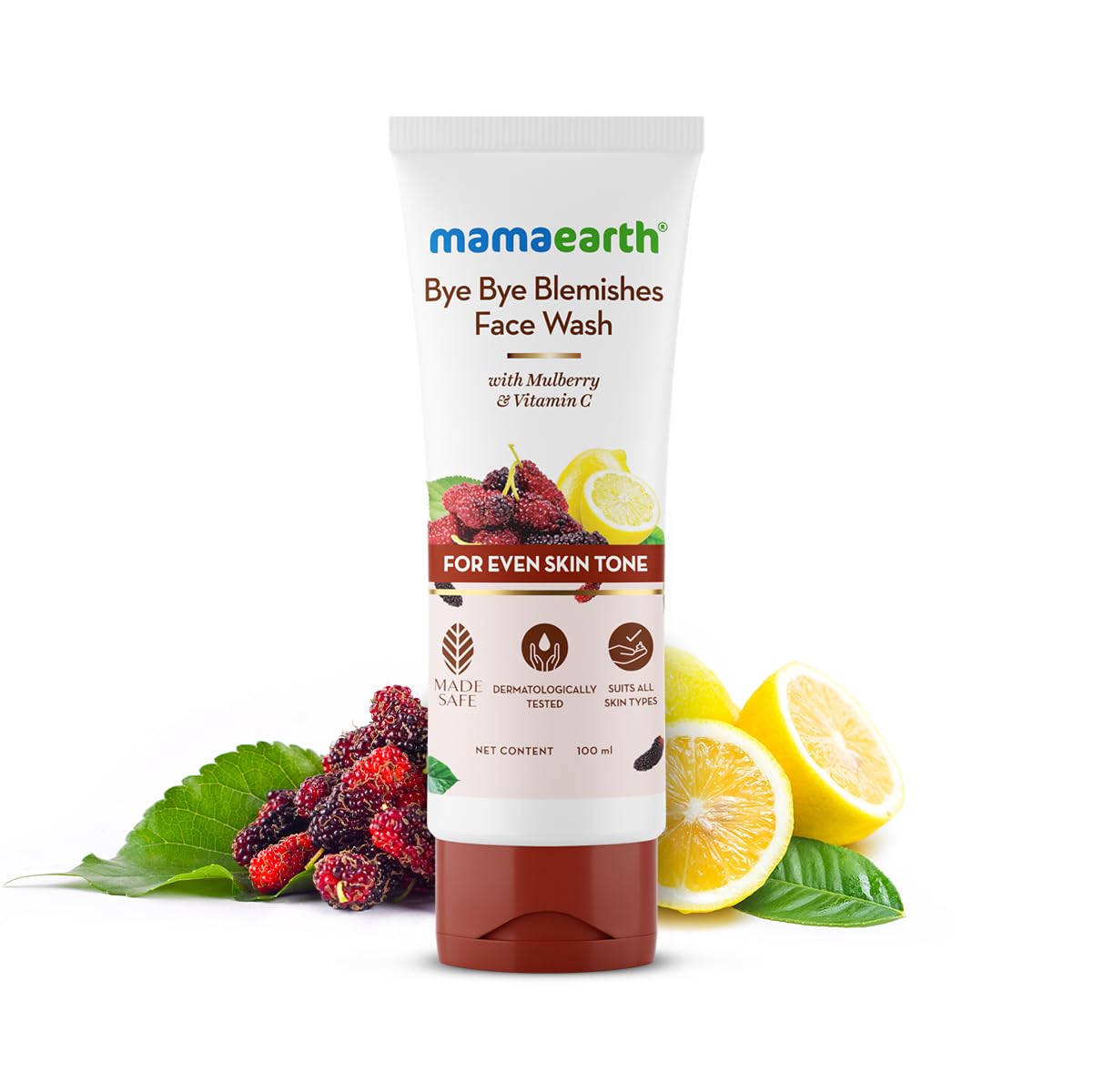 MAMAEARTH Mulberry & Vitamin C Face Wash with Niacinamide for Skin Cleansing & Refreshing Glow | Gently Removes Dirt & Impurities | 3.38 fl oz (100 ml) BYE BYE blemishes FACE WASH