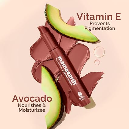 MAMAEARTH Moisture Matte Lipstick (Peach Nude) | Infused with Vitamin E | 12-Hour Long Stay & 8-Hour Moisture Lock | Cruelty-Free & Smudge-Proof | 0.07 Oz/2g