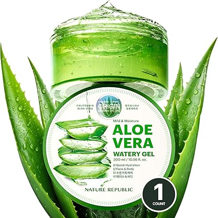 Nature Republic Mild & Moisture Aloe Vera Watery Gel (1 PCS) | Hydrating & Moisturizing, Fast-Absorbing Non-Sticky, Aftersun & Aftershave Soothing Gel for Face & Hair, Korean Skincare, All Skin Types