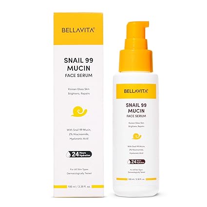 Bellavita Snail 99 Mucin Face Serum,with 5% Niacinamide & HA | K Beauty | 24 Hr Hydration | Improves Skin Texture | Brightens Skin |Korean Skincare| For All Skin Types | 100 ml