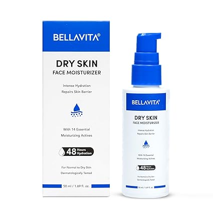 BELLAVITA Face Moisturizer Dry to Normal Skin | Power of 14 Moisturizing Actives | 48hrs Hydration | Intense Moisturization | Repairs & Soothes | pH Balanced | Moisturizer Cream For Men & Women | 50ml