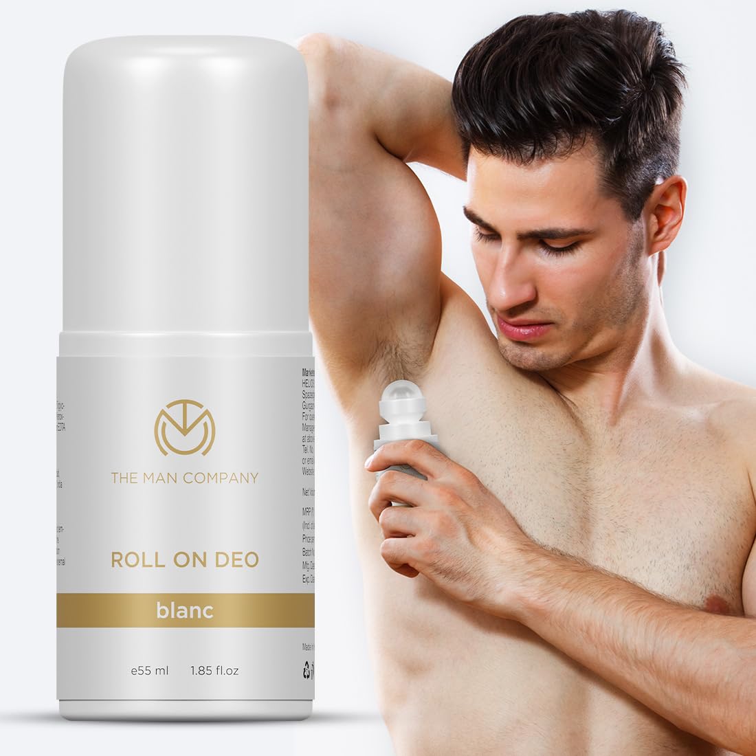 The Man Company Roll On Deo For Man - Blanc | Premium Fragrance with 24-Hour Freshness | Prevents Body Odour, Brightens & Exfoliates Under Arm | Long-Lasting Deodorant - 55 ml | Valentine Gift For Him