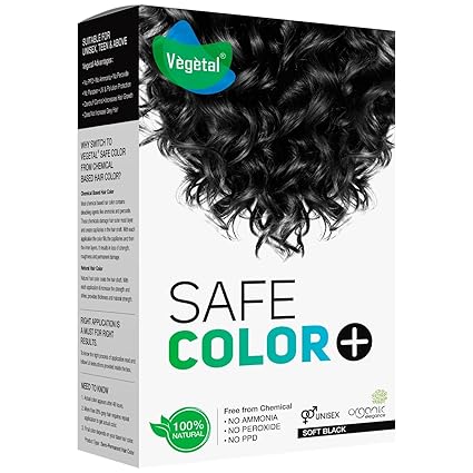Vegetal Safe Hair Color - Soft Black 50gm - Certified Organic Chemical and Allergy Free Bio Natural Hair Color with No Ammonia Formula for Men & Women