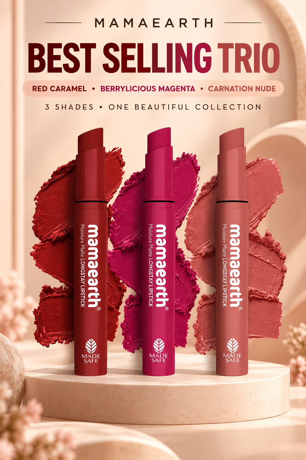 The Ultimate 3-Shade Trio – Carnation Nude + Red Caramel + Berrylicious Magenta