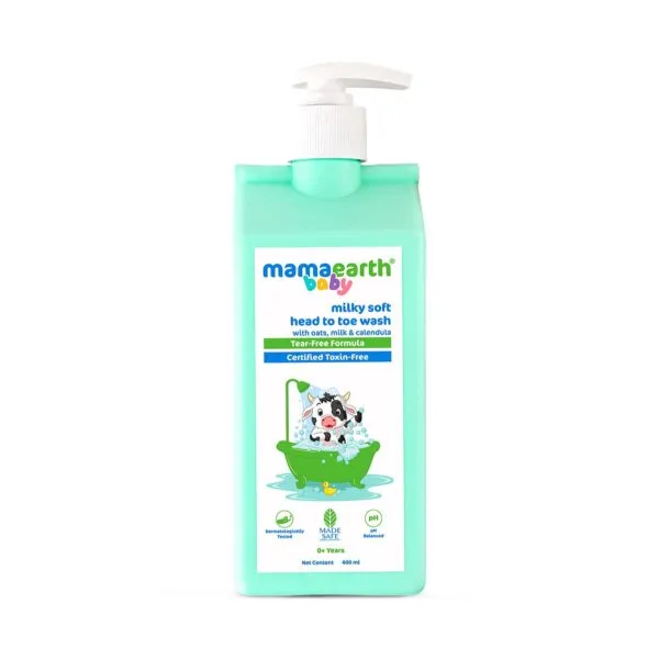 Mamaearth Milky Soft Head to Toe Wash With Oats, Milk, and Calendula for Babies- 400 ml