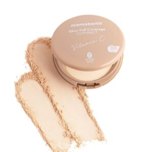 Mamaearth Glow Full Coverage Compact SPF 30 with Vitamin C & Turmeric for up to 3X Instant Glow - 9 g | Even Toned Complexion | Mattifying| Up to 16-Hour Oil Control & Sweat-Resistant (Ivory Glow)