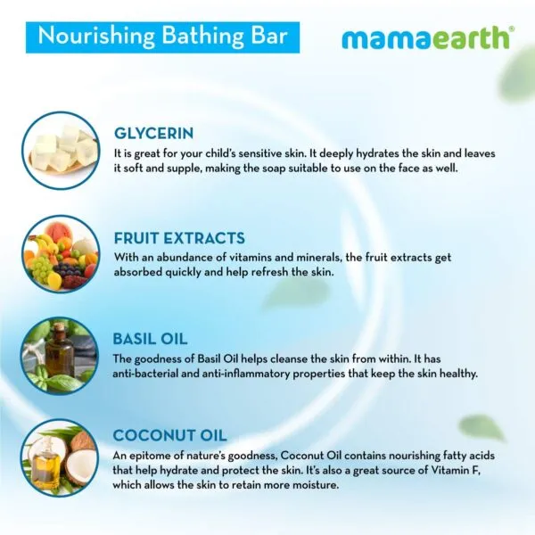 Mamaearth Fruit based Nourishing Clear Bathing Bar Baby Soap with Glycerine, For Kids – 75g x 5