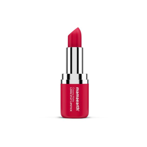 Mamaearth Creamy Matte Long Stay Lipstick with Murumuru Butter and Vitamin E for 8-Hour Long Stay (Flakeproof & Non-Drying | Intense Color Payoff) - 4.2g (Tulip Magenta)