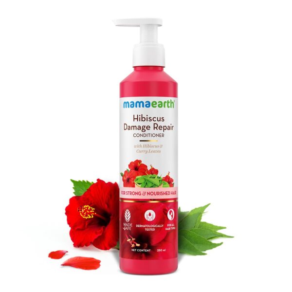 REPAIRS HAIR DAMAGE: Enriched with Curry Leaves that are rich in antioxidants, vitamin C, and iron, the Hibiscus Damage Repair Conditioner tackles multiple signs of hair damage. CONDITIONS HAIR DEEPLY: Our Damage Repair Conditioner comes with the goodness of Hibiscus and Curry Leaves that leave your hair moisturized from within and split-end-free. MAKES HAIR STRONG & NOURISHED: Infused with the power duo of Hibiscus and Curry Leaves, the Hibiscus Damage Repair Conditioner repairs damaged hair, making it strong and nourished in a single wash. MADE SAFE CERTIFIED: No more toxins, just natural goodness! Hibiscus Damage Repair Conditioner is free of harmful chemicals and toxins. It’s Made Safe Certified and dermatologically tested.