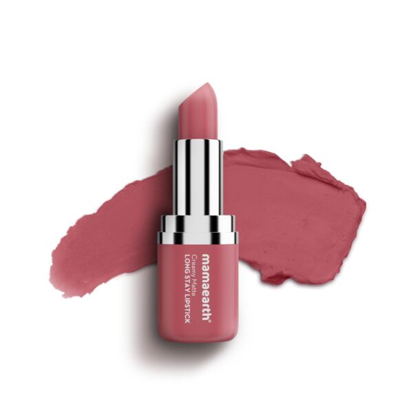 Mamaearth Creamy Matte Long Stay Lipstick with Murumuru Butter and Vitamin E for 8-Hour Long Stay (Flakeproof & Non-Drying | Intense Color Payoff) - 4.2g (Rose Nude)