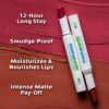 UPTO 12 HOUR LONG STAY: Matte to last! This creamy and velvety formula stays on your lips comfortably for up to 12 hours! You've got to try it to believe it! SMUDGE-PROOF FORMULA: Eat, drink, pout, repeat! No matter what, the Moisture Matte Longstay Lipstick stays on and on without smudging! 8 HOUR MOISTURE LOCK: Enriched with the goodness of Avocado oil and Vitamin E, the Moisture Matte Longstay Lipstick not only gives a swipe of rich velvety color but also seals in the moisture and nourishment for up to 8 hours. MADE SAFE CERTIFIED: No nasties, no toxins! Just a beautiful matte color and oodles of care, for your lips only! Mamaearth Moisture Matte Longstay Lipsticks are dermatologically tested and are safe for all skin types. Target Audience Keywords: Unisex Adult; Coverage: Full; Target Gender: Female