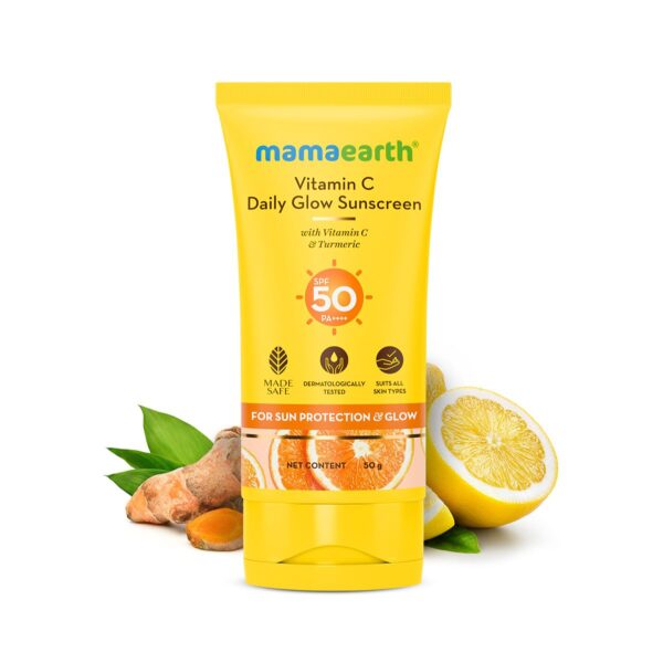 Mamaearth Vitamin C Daily Glow Sunscreen with Vitamin C & Turmeric for Sun Protection & Glow - 50 g